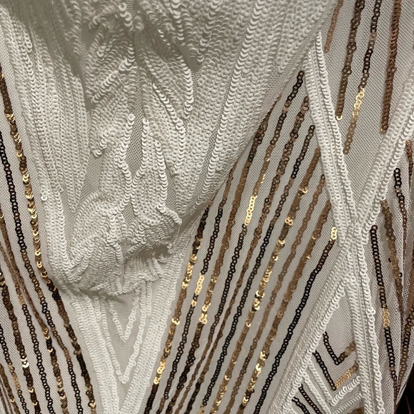 White & Gold Sequin Dress w/ side split - Picture 5 of 5